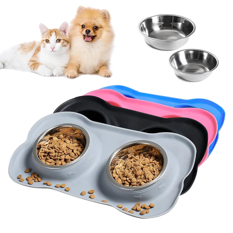Edelstahl Doppelnapf für Hunde & Katzen – Rutschfester Futternapf mit 2 Edelstahlschalen Kaufschwan®