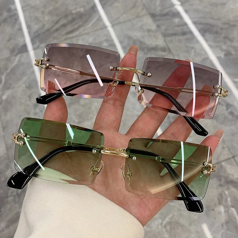 Luxuriöse randlose Vintage-Sonnenbrille – Rechteckige Damen-Sonnenbrille mit Verlaufsgläsern und UV400-Schutz für Reisen und Autofahren Kaufschwan®