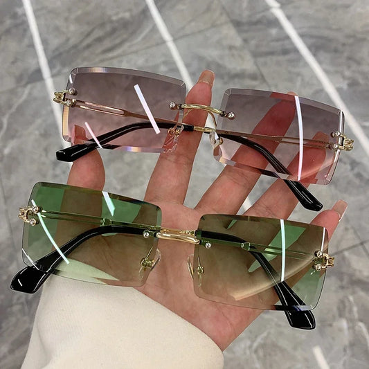 Luxuriöse randlose Vintage-Sonnenbrille – Rechteckige Damen-Sonnenbrille mit Verlaufsgläsern und UV400-Schutz für Reisen und Autofahren Kaufschwan®