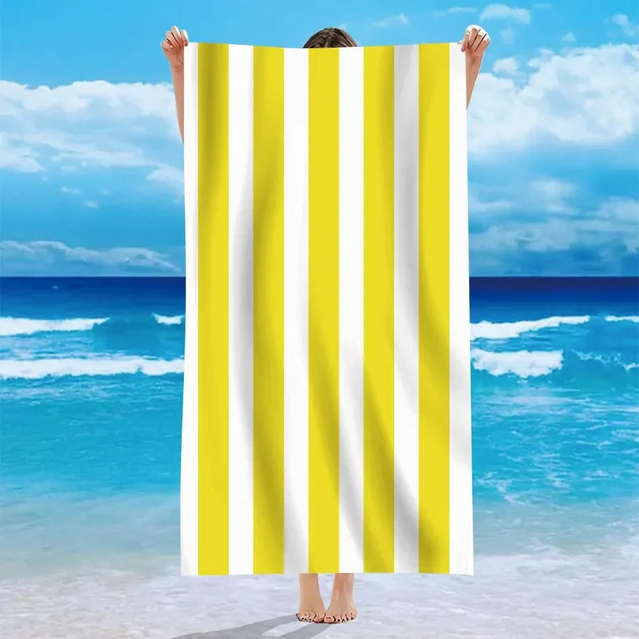 Mehrfarbige Gestreifte Strandtücher – Weiche & Saugfähige Handtücher für Strand, Bad & Pool | Bunte Sommer Handtücher für Sonnige Tage Kaufschwan® Gelb-Weiß gestreift 70X140cm