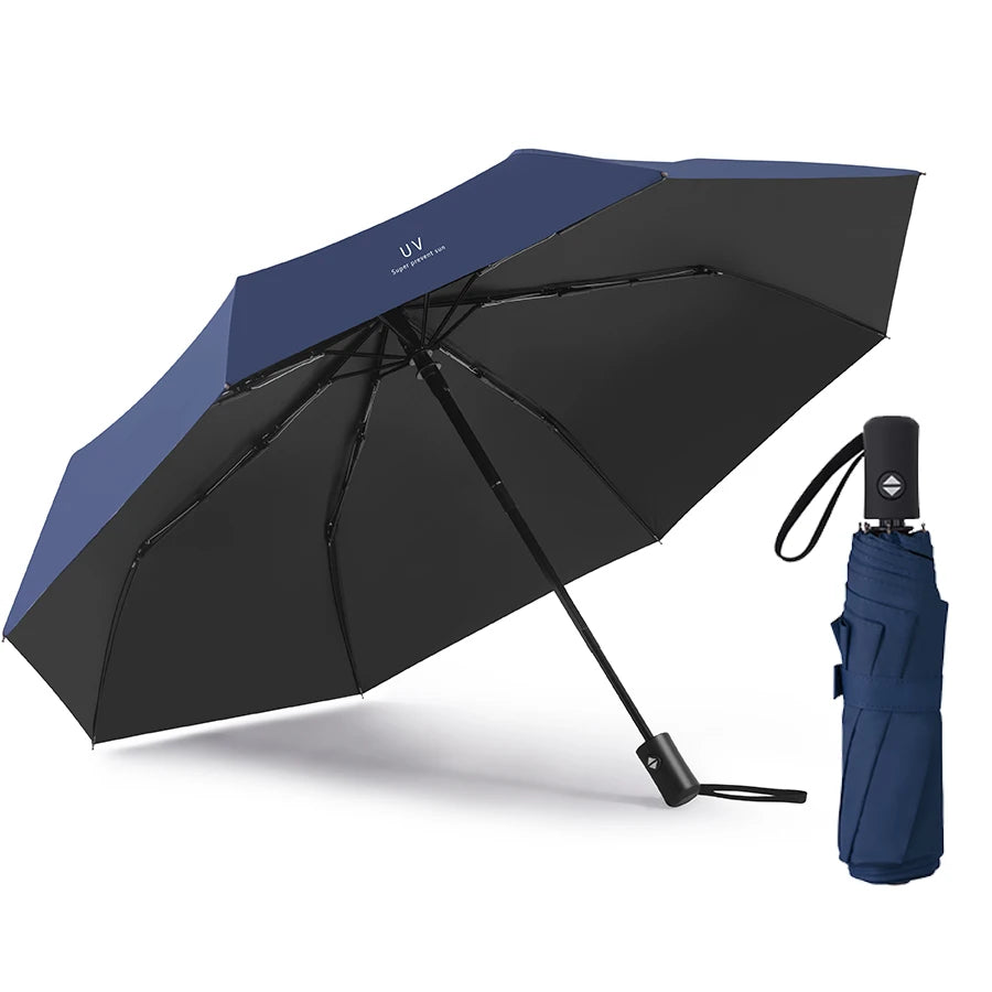 Reise-Regenschirm mit 8 Streben – Winddichter Multi-Color Sonnen- & Regenschirm mit Automatischem Öffnen/Schließen Kaufschwan® Marineblau