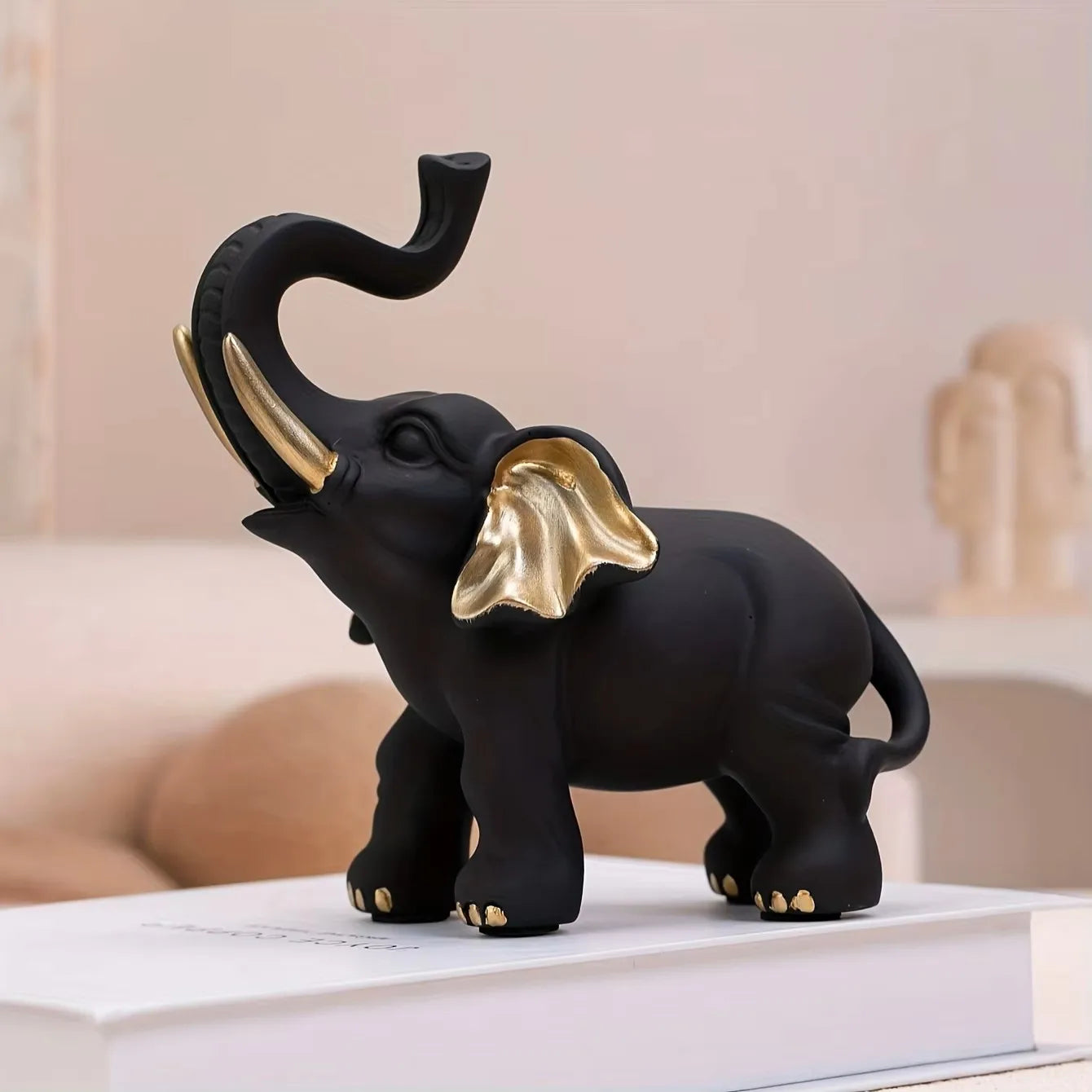 Schwarz-Gold Elefanten Statue – Luxuriöse Kunst-Dekoration für Wohnzimmer und Schreibtisch Kaufschwan®