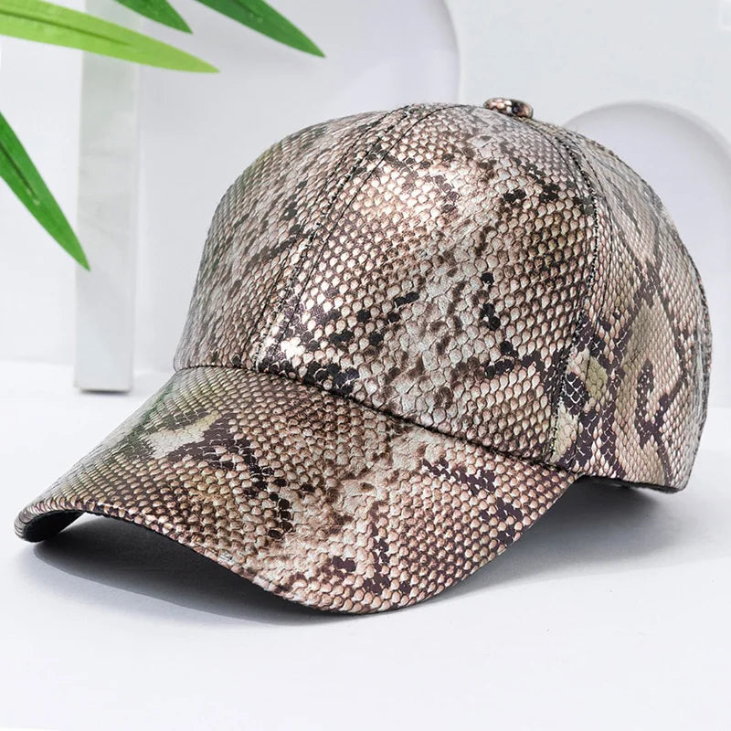 Snake Print PU Leder Baseballkappe | Verstellbarer Hip-Hop Street Dance Baseballcap | Leicht & Sonnenschutz für Outdoor-Aktivitäten Kaufschwan® Braun Einstellbar