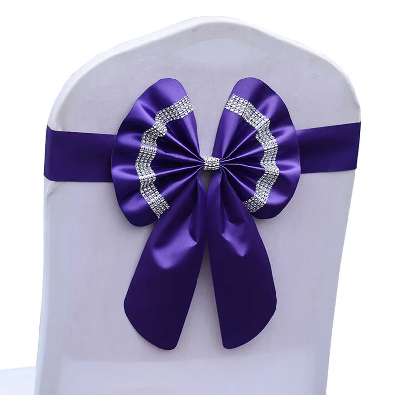 Satin Stuhlschleifen mit Strass-Schnalle – Elegante Schleifen für Hochzeit & Events Kaufschwan® Tiefviolett 10 Stück