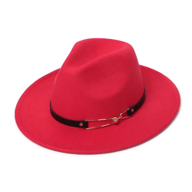 Winter Filz Fedora Hut – Herren Imitationswolle Kirchenhut, Herbst Mode Breiter Zylinderhut, Damen Filzhut Kaufschwan® Rot
