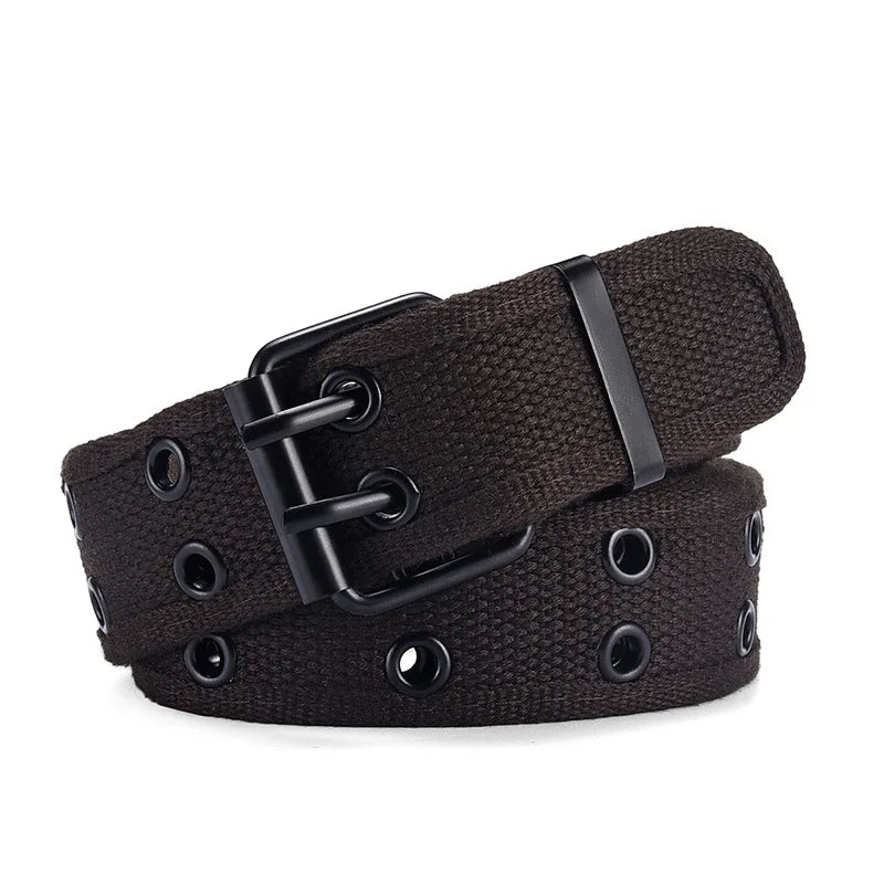 Herren Canvas Gürtel – Schlanker Taktischer Gürtel | Doppeldornschließe Modischer Gürtel für Jeans, Arbeit & Freizeit Kaufschwan® Braun 110cm