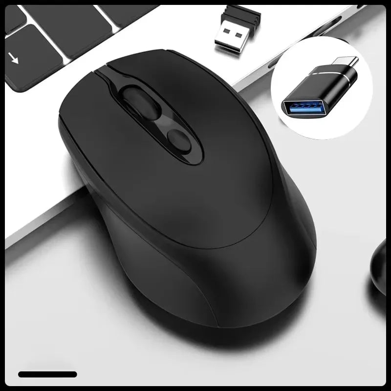 Bluetooth-Kompatible 2.4G Wiederaufladbare Kabellose Maus – Leise USB Gamer Maus für PC, Laptop, MacBook & Tablet Kaufschwan® Schwarz mit USB-C Adapter
