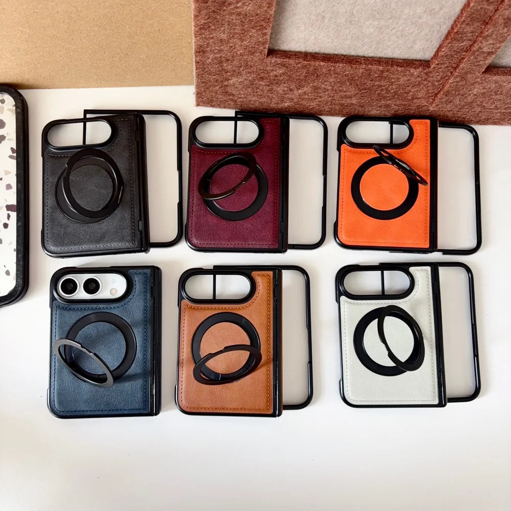 Luxuriöse Retro-Schutzhülle in Lederoptik für iPhone Duo – Magnetische MagSafe-Kompatible Hülle mit Drehbarem Ständer und Stoßschutz Kaufschwan®