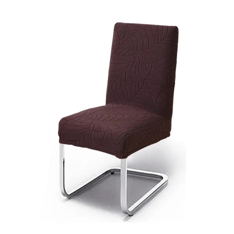 1/2/4/6 Stück Blatt Jacquard Stuhlbezug – Einfarbiger Spandex Sitzbezug | Elastischer Stuhlschutz für Küche, Esszimmer & Restaurant Kaufschwan® Braun 1 Stück
