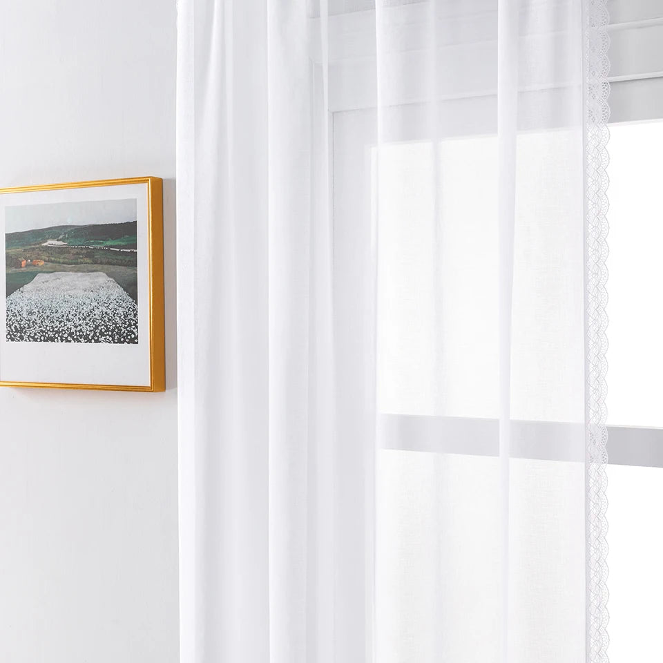 Kurzer Weißer Bestickter Spitzen Transparenter Vorhang Tüll Voile für Küche Schlafzimmer Fenster Kaufschwan®