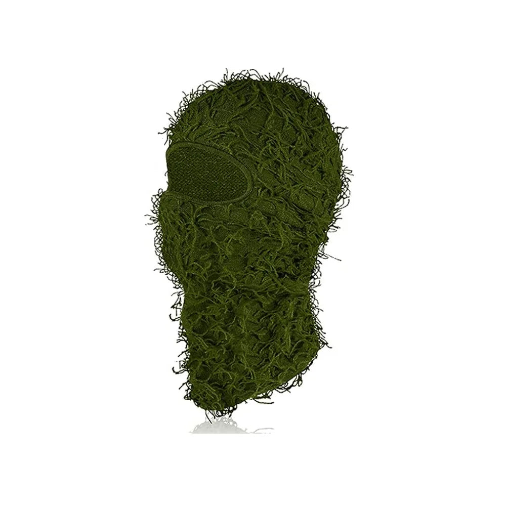 Motorrad Hip-Hop Balaclava – Gestrickte Vollgesichts-Skimütze im Used-Look | Damen Outdoor Camouflage Fuzzy Beanie Wintermütze Kaufschwan® Armeegrün