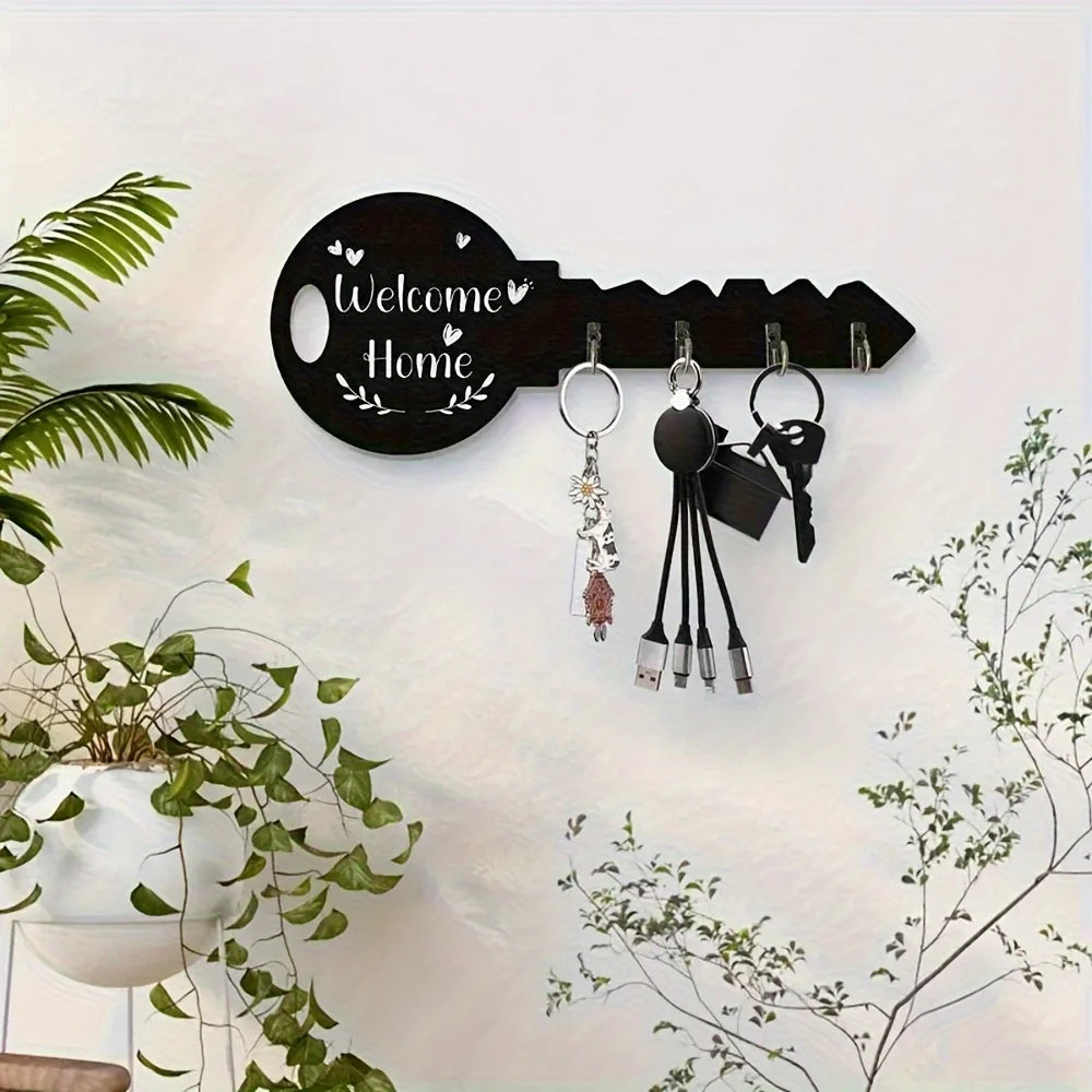 Schlüsselhalter aus Holz mit Ablage – Rustikaler Wand Organizer im Landhausstil | Wandmontierte Ablage mit Haken, Platzsparend & Dekorativ Kaufschwan®