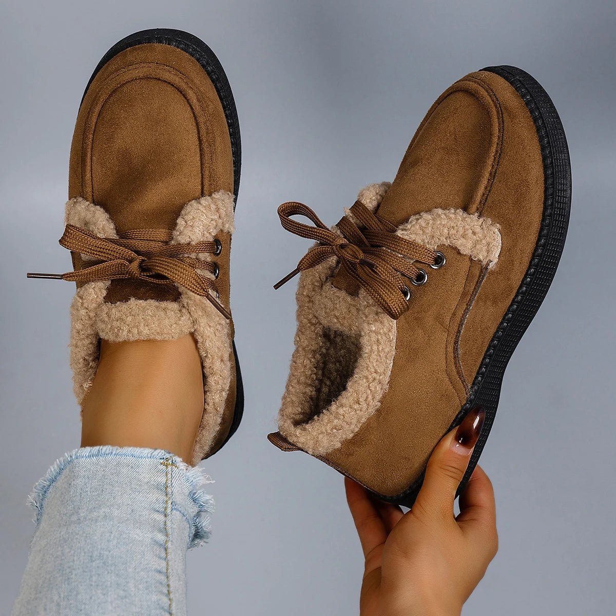 Damen Niedrige Winter Baumwollschuhe – Warme, Bequeme & Atmungsaktive Freizeitschuhe | Kunstfell Gefütterte Herbst- und Winterschuhe Kaufschwan®