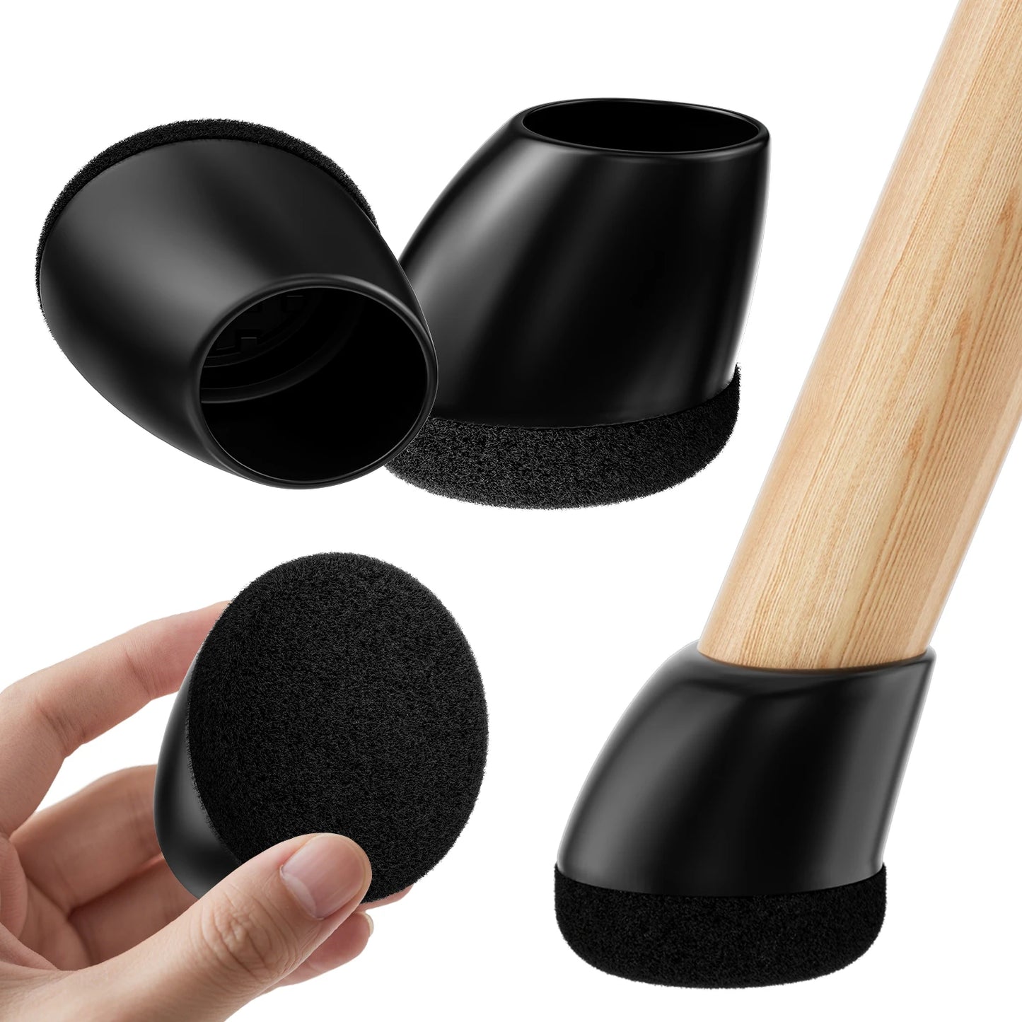 16 Stück Silikon Stuhlbein Schützer – Runde Filz Möbelkappen für 15°–25° Geneigte Stuhlbeine | Schutz für Holzböden Kaufschwan® Schwarz - 19-25mm