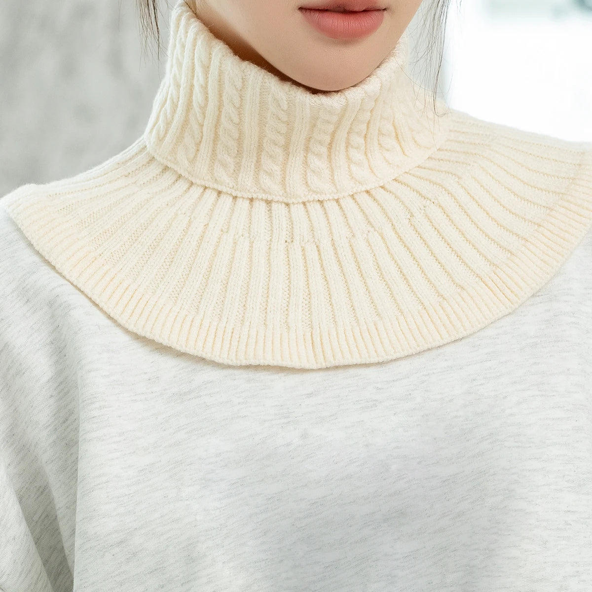 Gestrickter Dicker Nackenschal für Damen – Abnehmbarer Schlichter Rollkragen | Warmer Hals- & Kinnschutz für Herbst & Winter Outdoor Kaufschwan® Creme