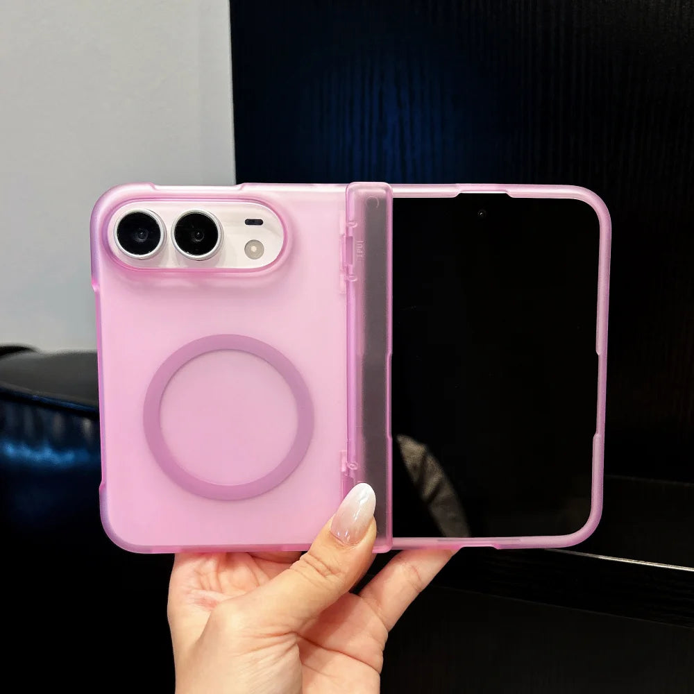 Matte Durchscheinende Magnetische Schutzhülle für iPhone Duo – Ultradünne MagSafe-Kompatible Hülle mit Kabellosem Laden und Scharnierschutz Kaufschwan® Rosa iPhone Duo
