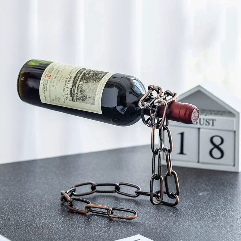 Eisenketten Weinflaschenhalter – Kreativer Schwebender Flaschenständer | Küchen- & Tischdekoration für Weinliebhaber Kaufschwan® Bronze