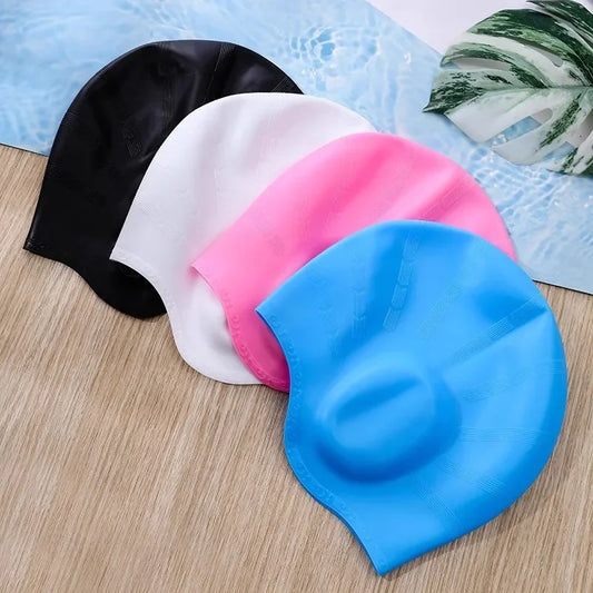 Wasserdichte Schwimmkappe aus Silikon – Hohe Elastizität | Unisex Schwimmhaube mit Ohrenschutz für Langes Haar Kaufschwan®