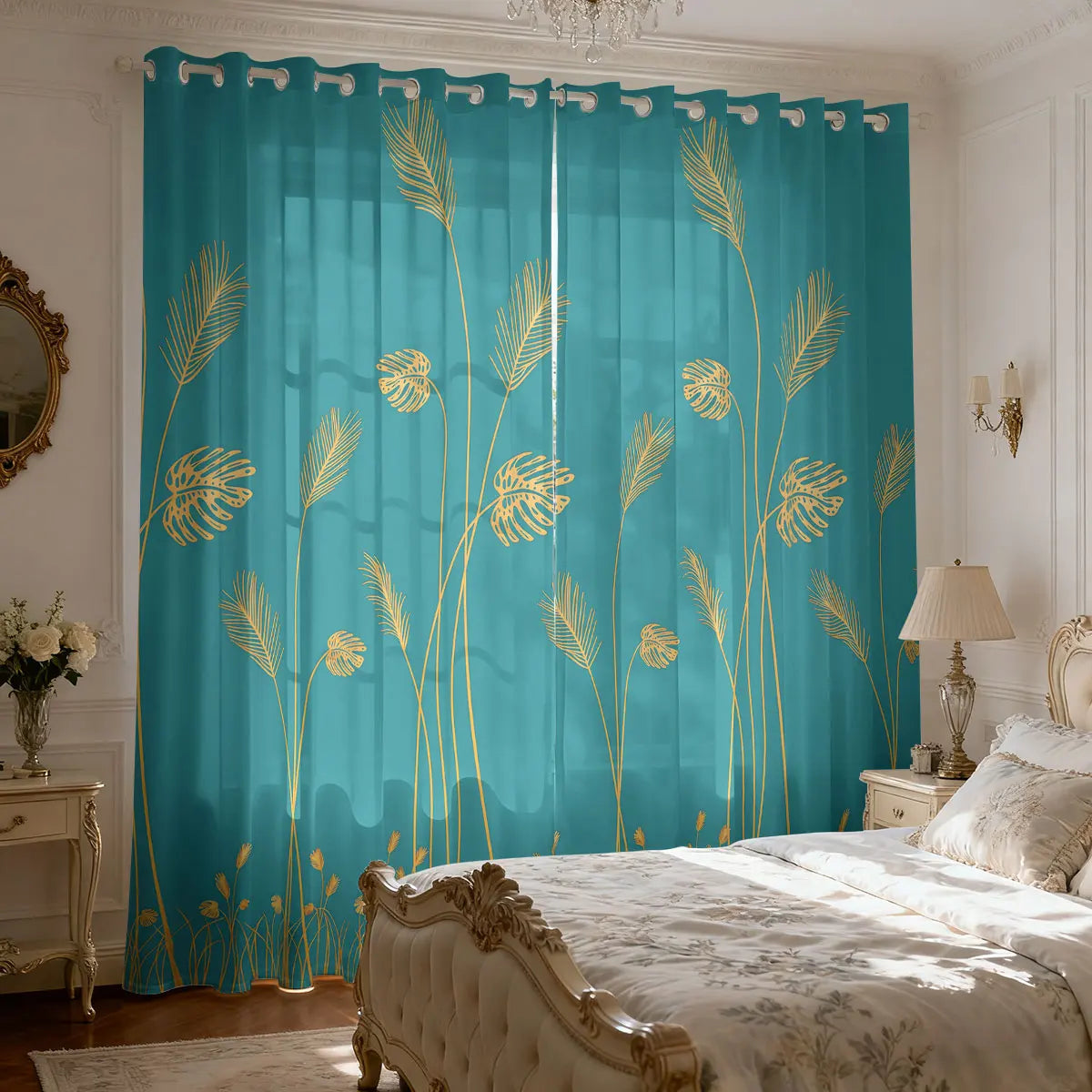 Schilf Pflanzen Print Wollvorhang Lichtblockierend Isoliert für Wohnzimmer Schlafzimmer 2 Stück/Set Kaufschwan®