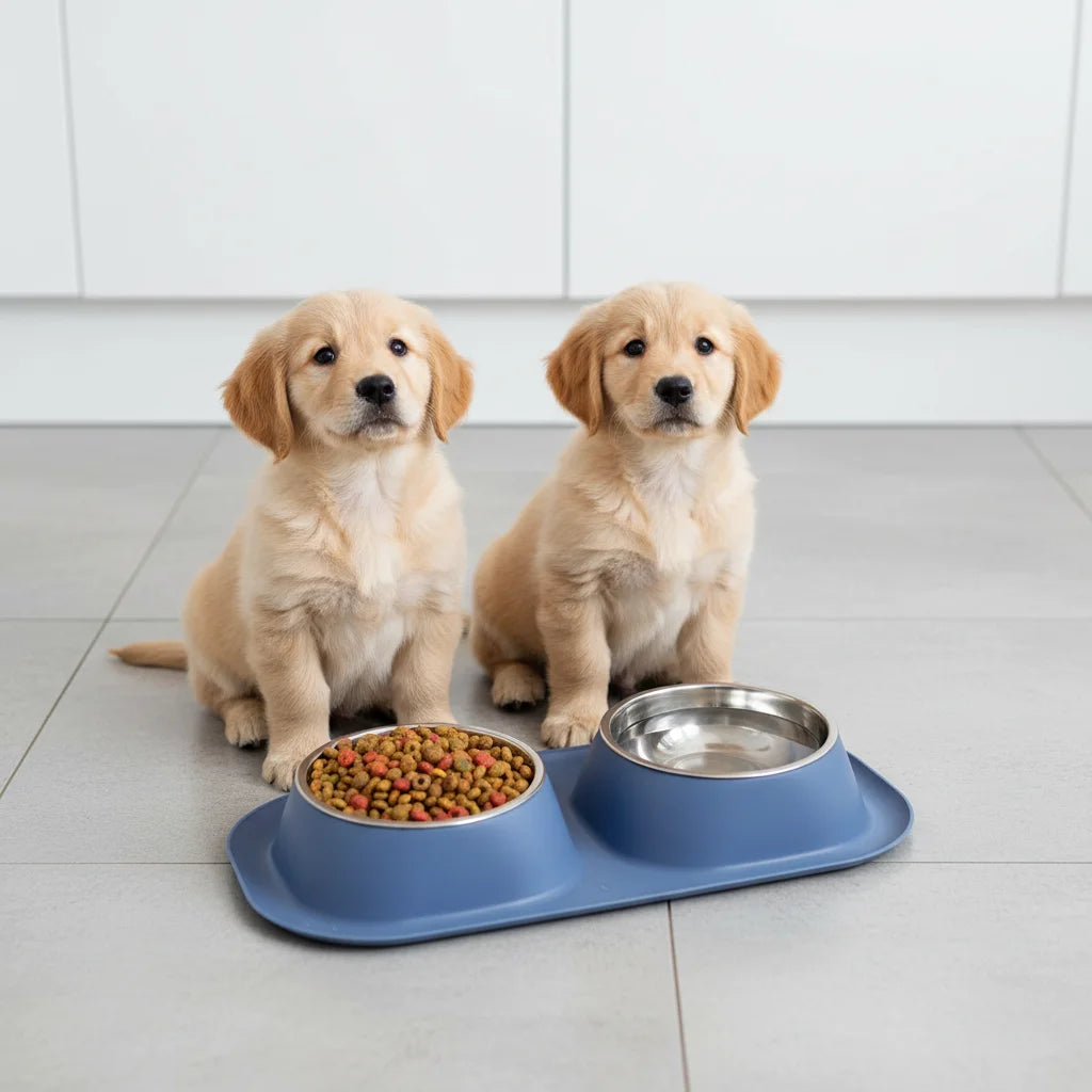 Edelstahl Doppelnapf für Hunde & Katzen – Rutschfeste Futterstation für Futter & Wasser Kaufschwan®