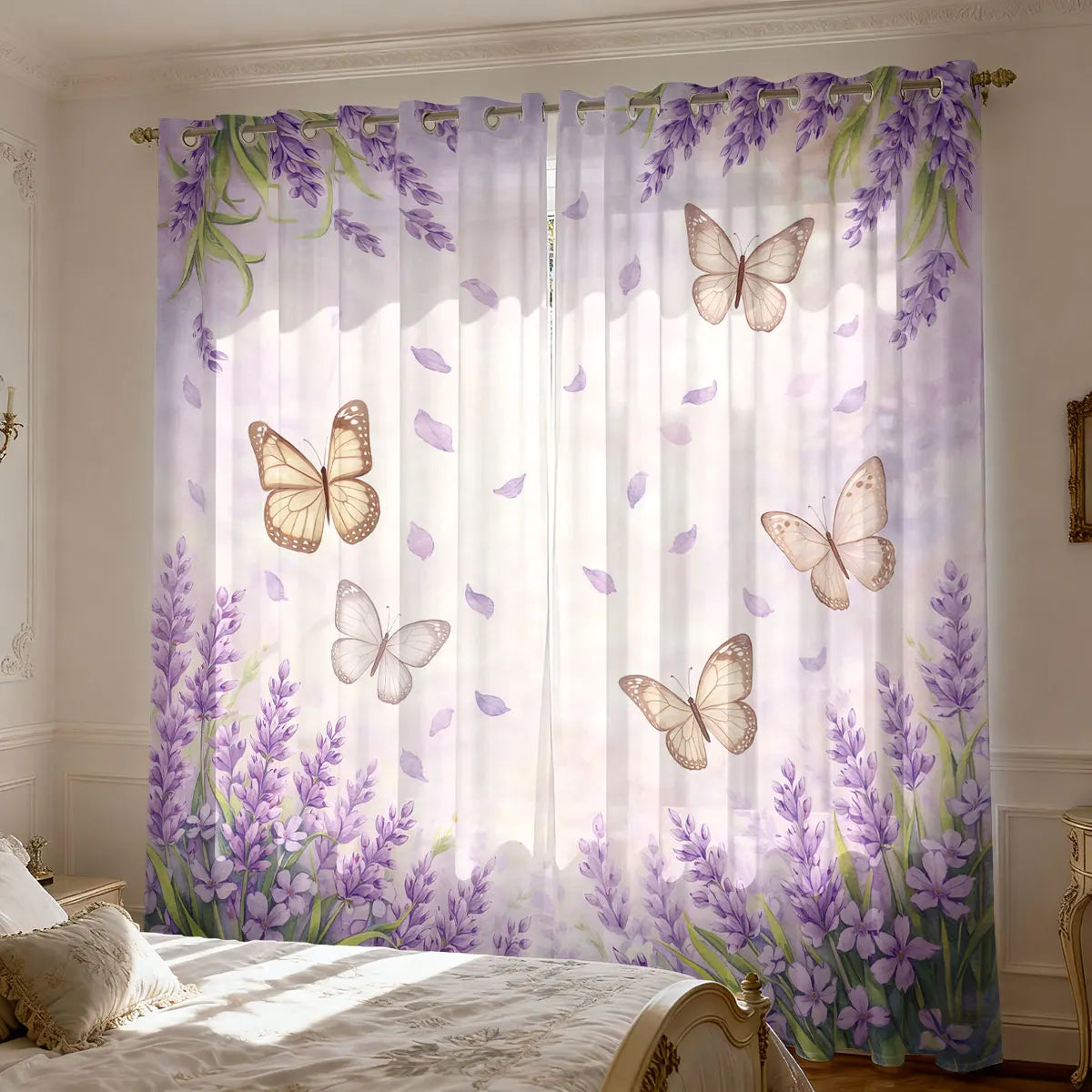 Lavendel Blumen Print Vorhang Isoliert für Wohnzimmer Schlafzimmer Dekoration 2 Stück/Set Kaufschwan®