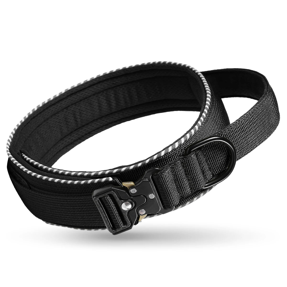 Hundehalsband mit Griff Verstellbar Militär Nylon Trainingshalsband mit Starker Schnalle Kaufschwan® Schwarz M