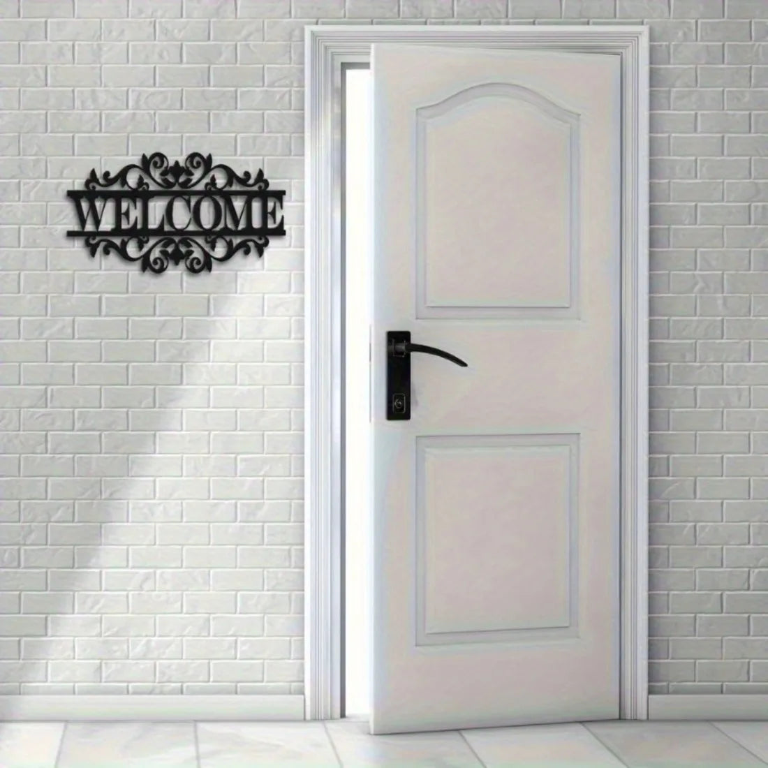 2D Flaches Schwarzes Metall Welcome Schild – Kranz Stil Schwerlast Deko Kaufschwan®