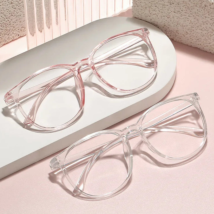 Transparente Große Damenbrille – Runde Anti-Blau-Licht Computerbrille | Flache Optische Gläser für Augenschutz & Alltag Kaufschwan®