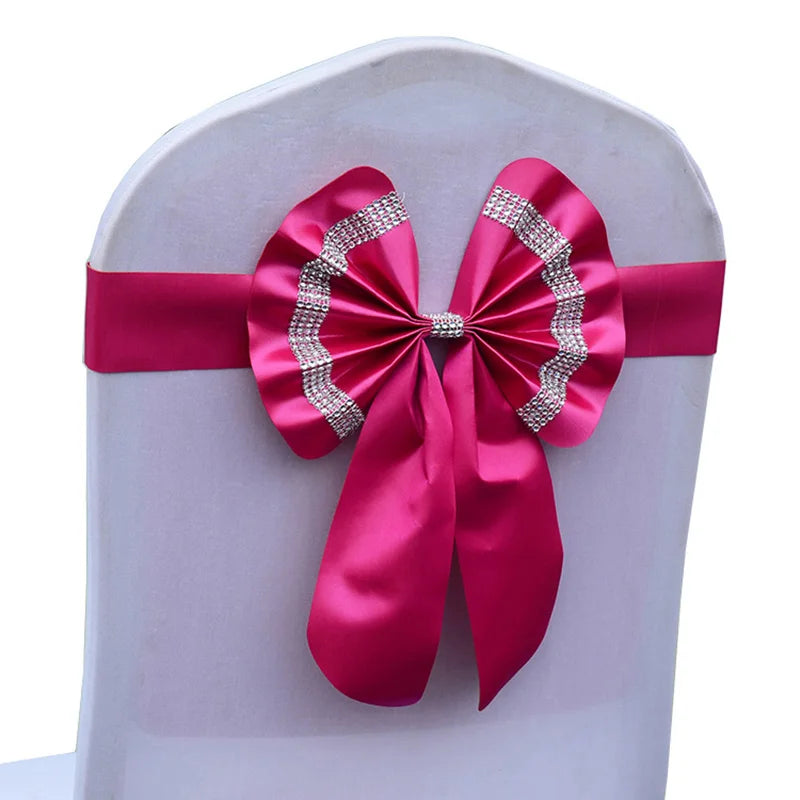Satin Stuhlschleifen mit Strass-Schnalle – Elegante Schleifen für Hochzeit & Events Kaufschwan® Rosenrot 10 Stück