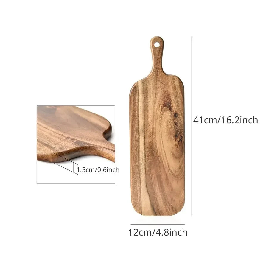 Holz Schneidebrett mit Griff – Küchen Servierbrett für Haushalt | Käse- & Charcuteriebrett für Brot, Obst & Speisen Kaufschwan® 41x12x1.5cm