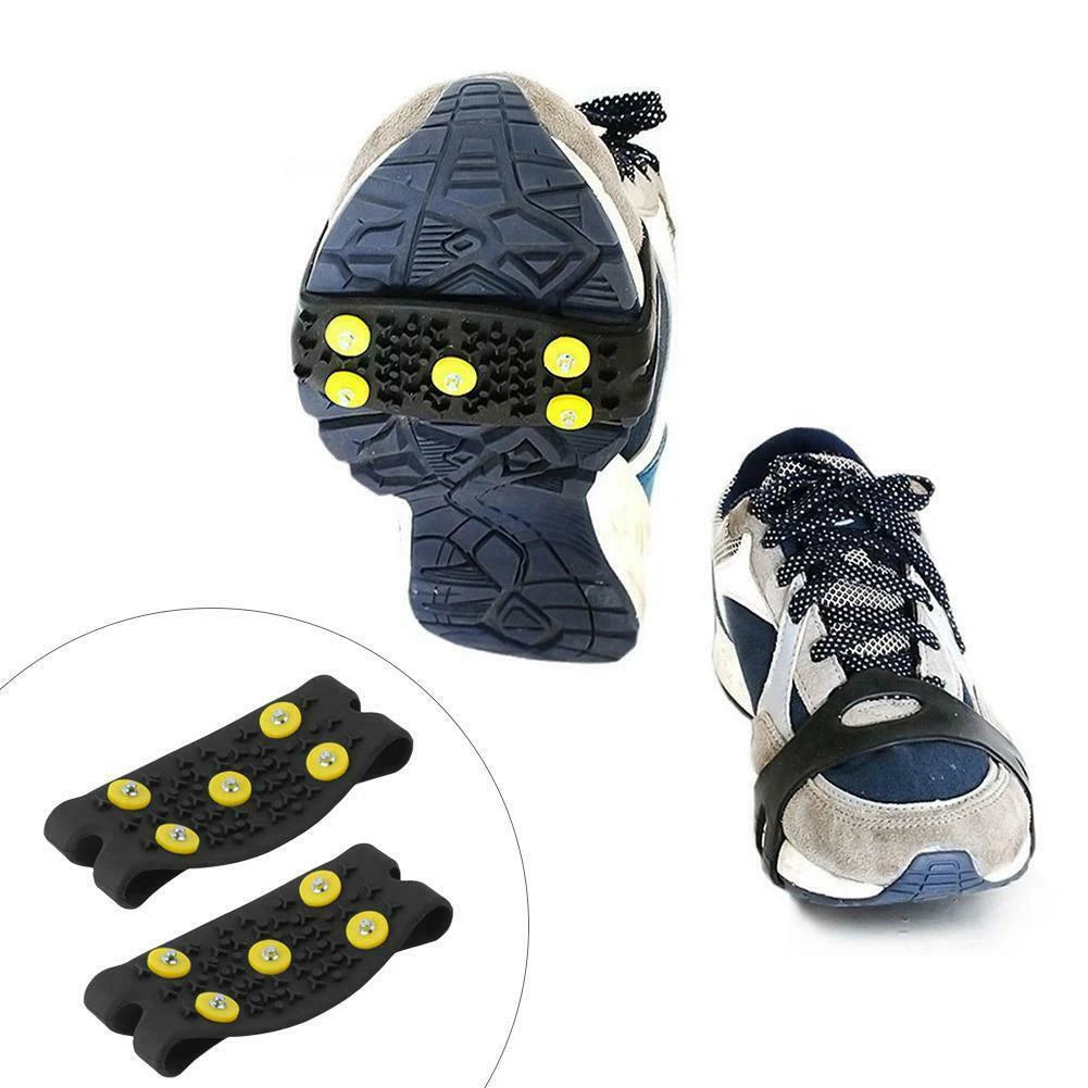 5-Zacken Anti-Rutsch Steigeisen – Unisex Schnee Krallen Schuhüberzüge für Gehen & Wandern | Winter Grips für Mehr Halt Kaufschwan® Schwarz-Gelb