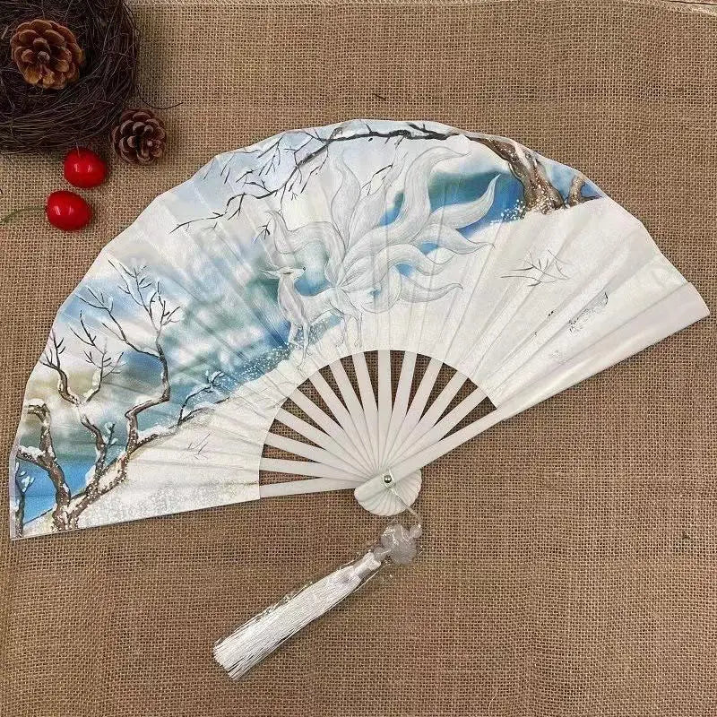 Retro Drachen Faltfächer | Beidseitiger Seidenstoff Handfächer | 8-Zoll Tragbarer Chinesischer Hanfu Fächer für Damen & Herren Kaufschwan®