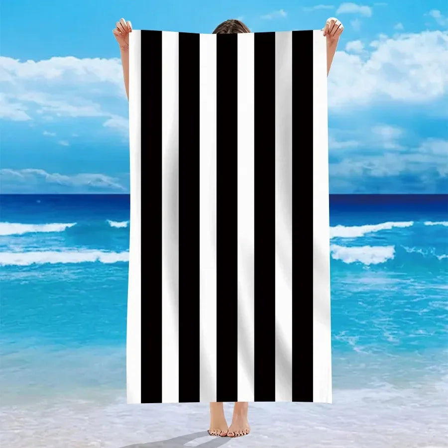 Mehrfarbige Gestreifte Strandtücher – Weiche & Saugfähige Handtücher für Strand, Bad & Pool | Bunte Sommer Handtücher für Sonnige Tage Kaufschwan® Schwarz-Weiß gestreift 70X140cm