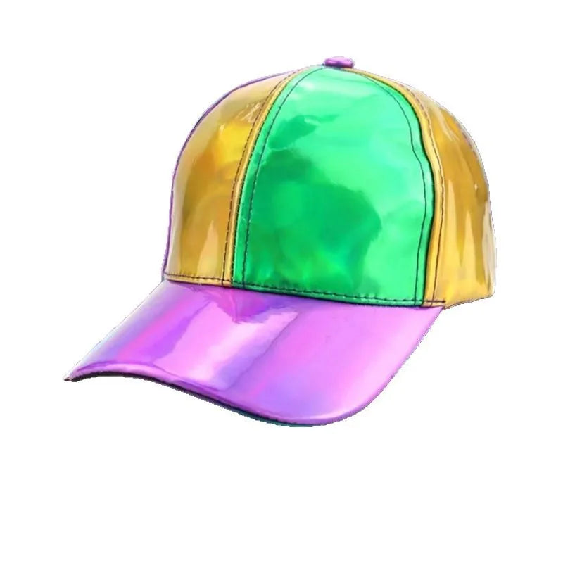 Unisex PU Rainbow Farbwechsel Baseballkappe | Fashion Erwachsenen Laser Hip Hop Baseballcap | Outdoor Freizeit Snapback Glänzende Party Kappe Kaufschwan® Bunt