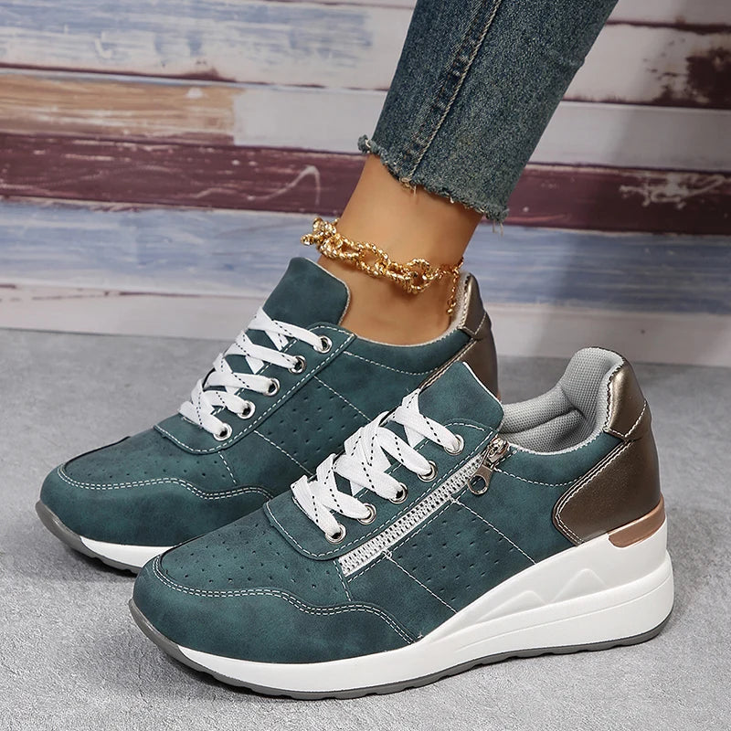 Damen Keil-Sneaker – Frühling Schnürschuhe mit Plateau-Sohle | Leichte, Rutschfeste Freizeit-Schuhe Kaufschwan®