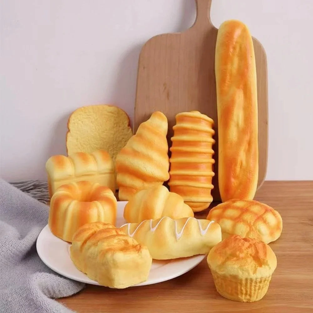 Squishy Lebensmittel-Simulationsspielzeug – Langsam Aufgehende Donut-, Croissant-, Brötchen-, Toastbrot-, Waffel- & Baguette-Knautschspielzeuge