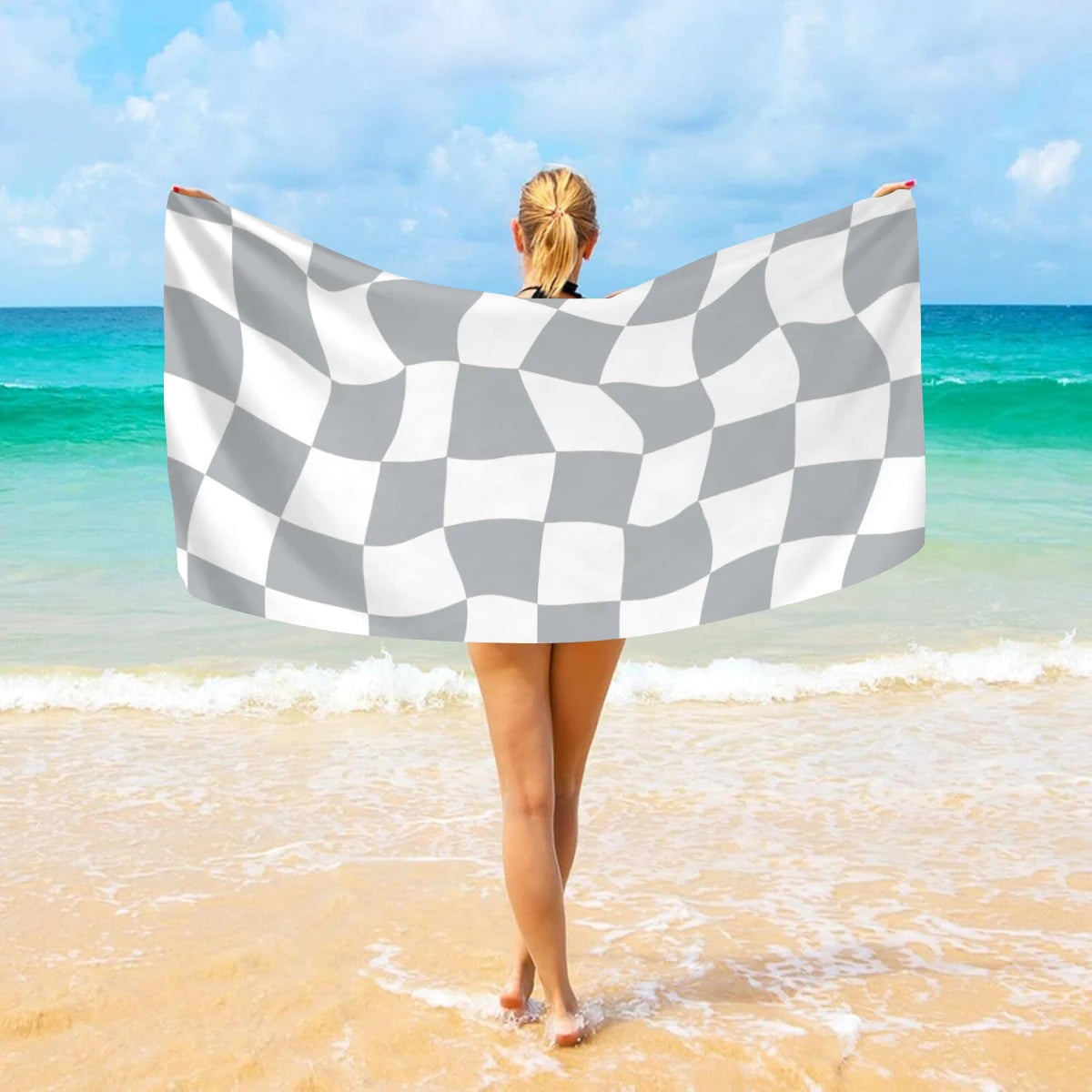 Modisches Kariertes Strandtuch – Schnell Trocknend & Saugfähig | Großes Mikrofaser Handtuch in Mehreren Farben für Strand & Reisen Kaufschwan®