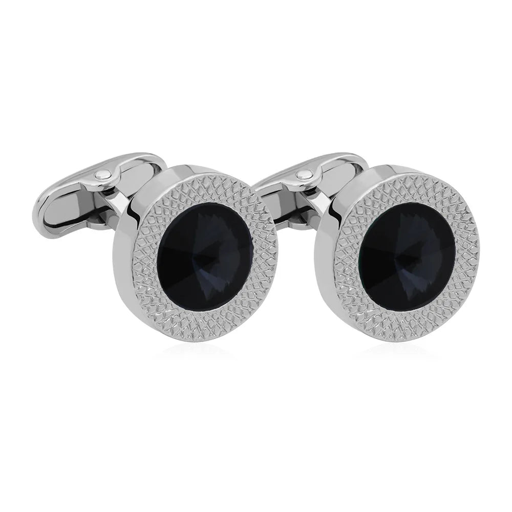 Luxus Herren Manschettenknöpfe mit Blauem Kristall – Elegante Französische Manschetten | Hochzeit, Party & Business Schmuck Geschenk Kaufschwan® Schwarz