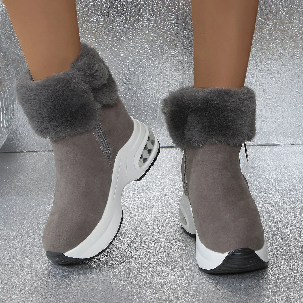 Damen Winter Schneestiefel – Kurzschaft Stiefel mit Kunstfell Fleece Futter | Warme Baumwollstiefel mit Absatz & Gummisohle Größe 43 Kaufschwan®