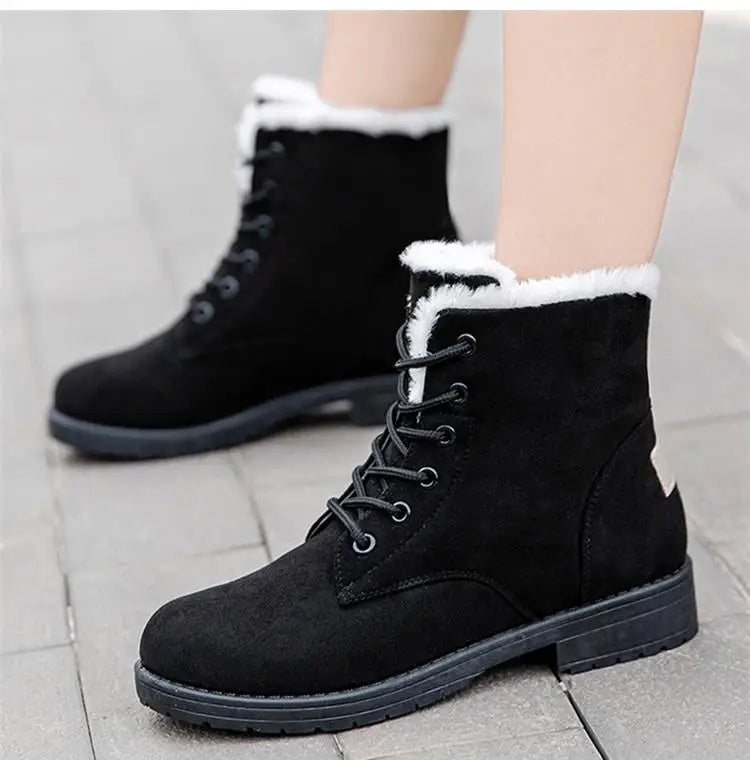 Damen Schneestiefel – Flache Plateau Winter Schuhe | Warme Kunstfell Gefütterte Plüsch Stiefel für Damen | Bequeme Winter Schuhe Kaufschwan®