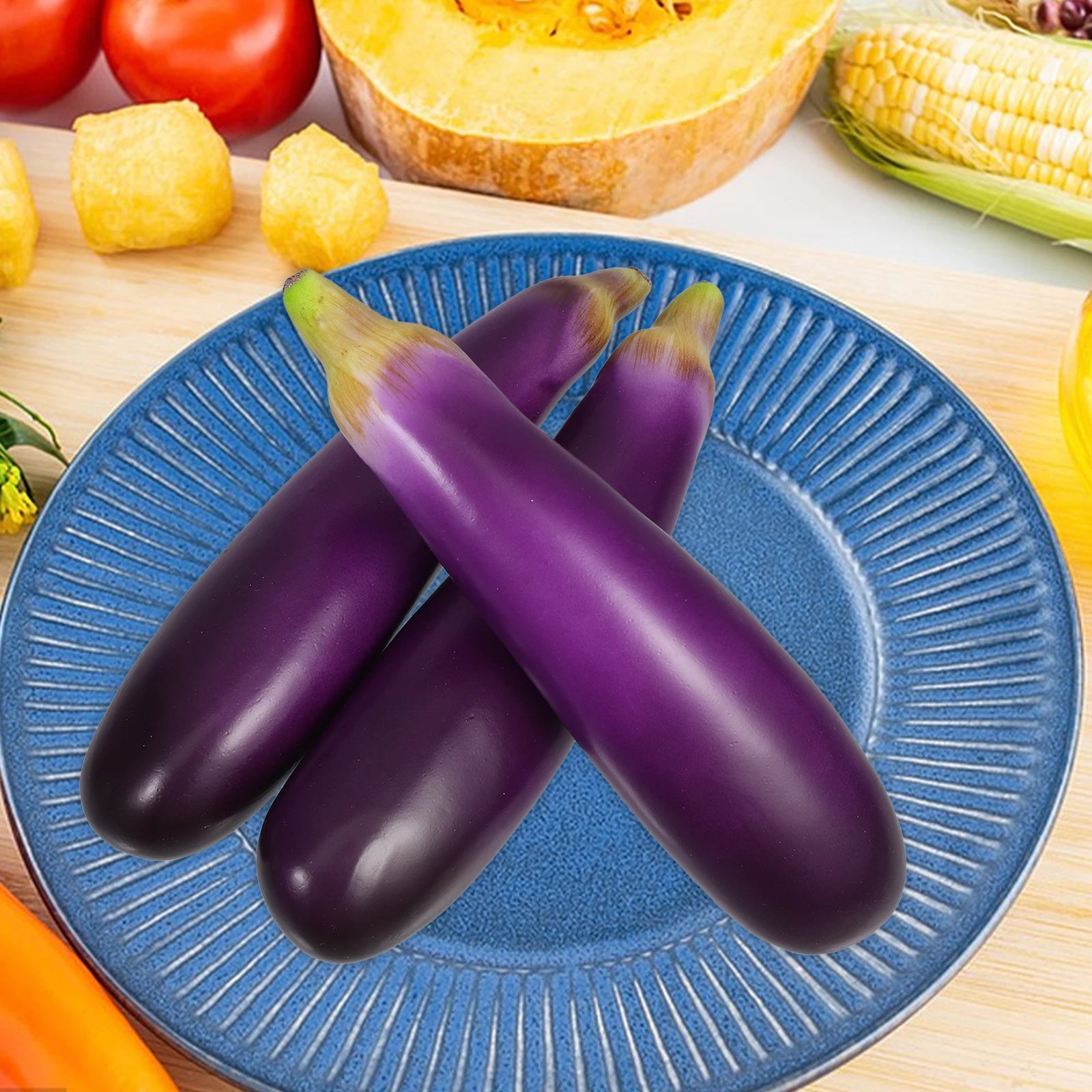 3 Stück Künstliche Auberginen – Realistische Plastik Gemüse Dekoration für Schreibtisch, Zuhause, Büro & Garten Kaufschwan®