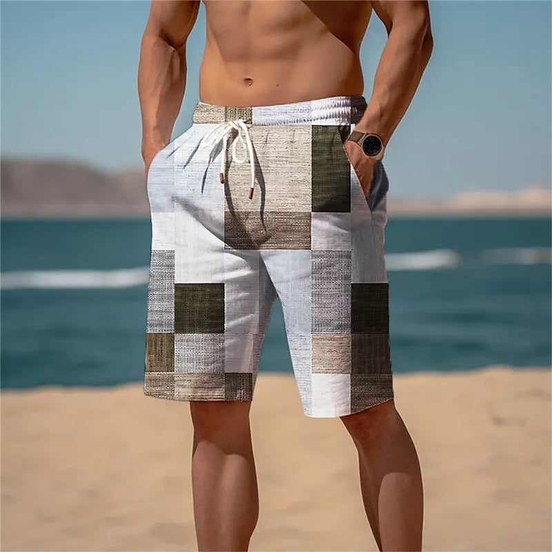 3D Grafik Strandshorts – Unisex Pineapple Print Surfshorts | Sommer Hawaii Badehose für Herren, Damen & Kinder Kaufschwan® Blau-Beige mit Strandmotiv L