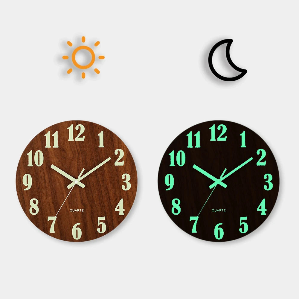 12 Zoll Leuchtende Holz Wanduhr – Leise Nordische Nachtlicht Uhr Kaufschwan® Design 2 4 Zoll