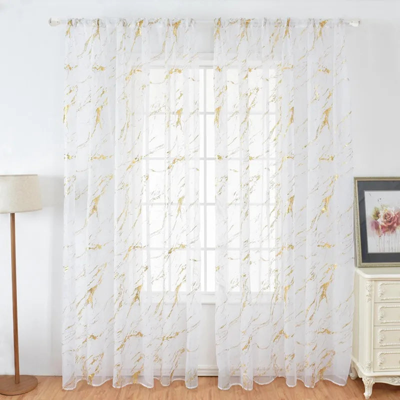 Marmor Goldfolie Transparenter Voile Vorhang mit Stangentasche für Küche Schlafzimmer Wohnzimmer Balkon Kaufschwan®