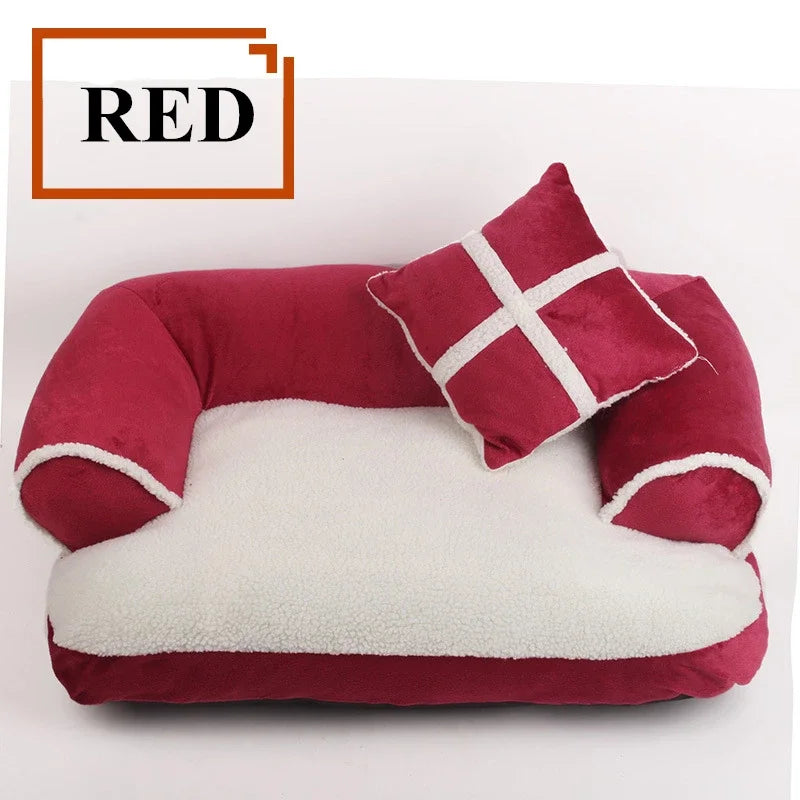 Klassisches England Haustierbett – Weiches Warmes Hunde- & Katzen Sofa Nest Kaufschwan® Rot M 70x50cm