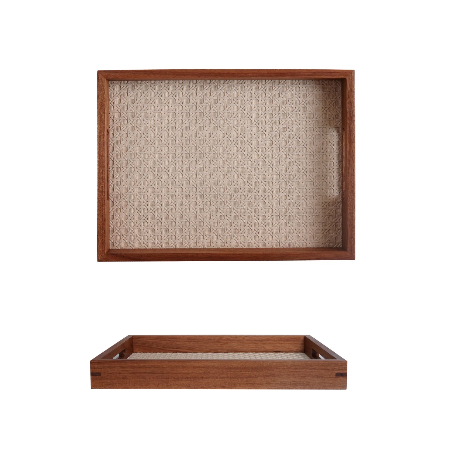 Leder-Tablett mit Bambusmuster & Akazienholz – Dekoratives Schmuck- & Aromatherapie-Tablett für Zuhause & Geschenkideen Kaufschwan® Weiß-S