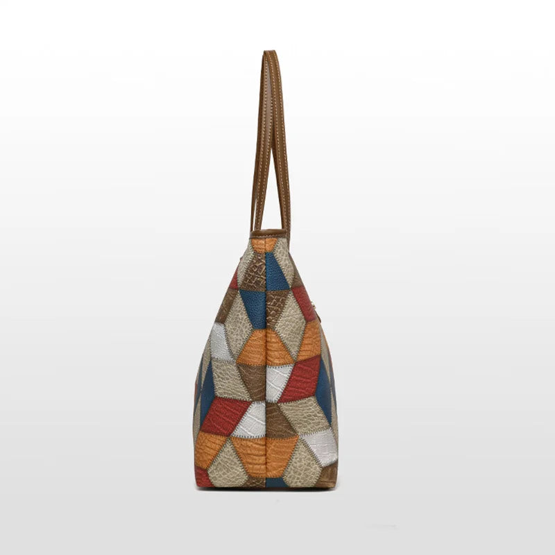 Damenhandtasche mit Großem Fassungsvermögen – Lässige PU Leder Patchwork Tote | Modische Unterarm & Schultertasche Kaufschwan®