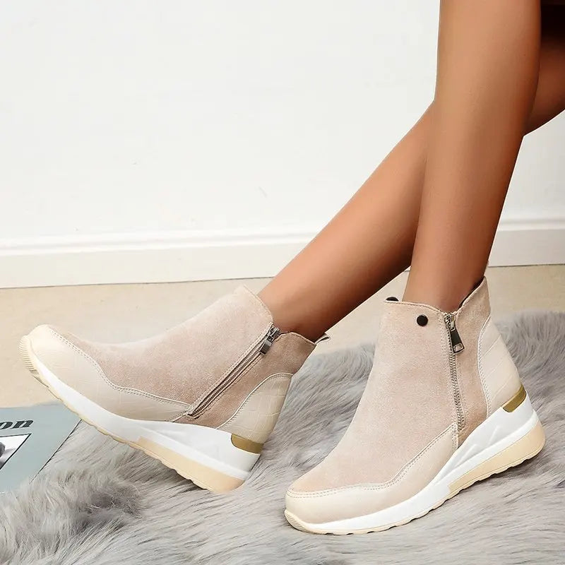 Damen Winterstiefel – Modische Plateau Knöchelstiefel | Kunstfell Keilabsatz Schneestiefel für Damen & Mädchen Kaufschwan®