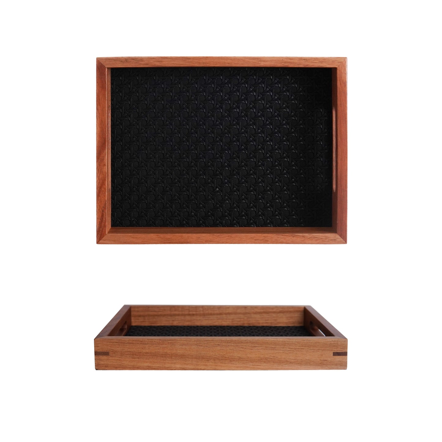 Leder-Tablett mit Bambusmuster & Akazienholz – Dekoratives Schmuck- & Aromatherapie-Tablett für Zuhause & Geschenkideen Kaufschwan® Schwarz-S