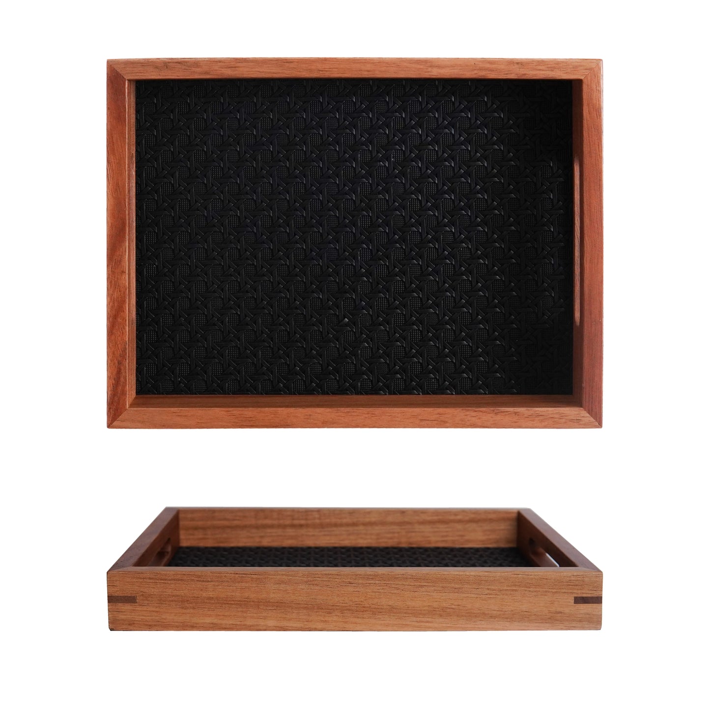 Leder-Tablett mit Bambusmuster & Akazienholz – Dekoratives Schmuck- & Aromatherapie-Tablett für Zuhause & Geschenkideen Kaufschwan® Schwarz-M